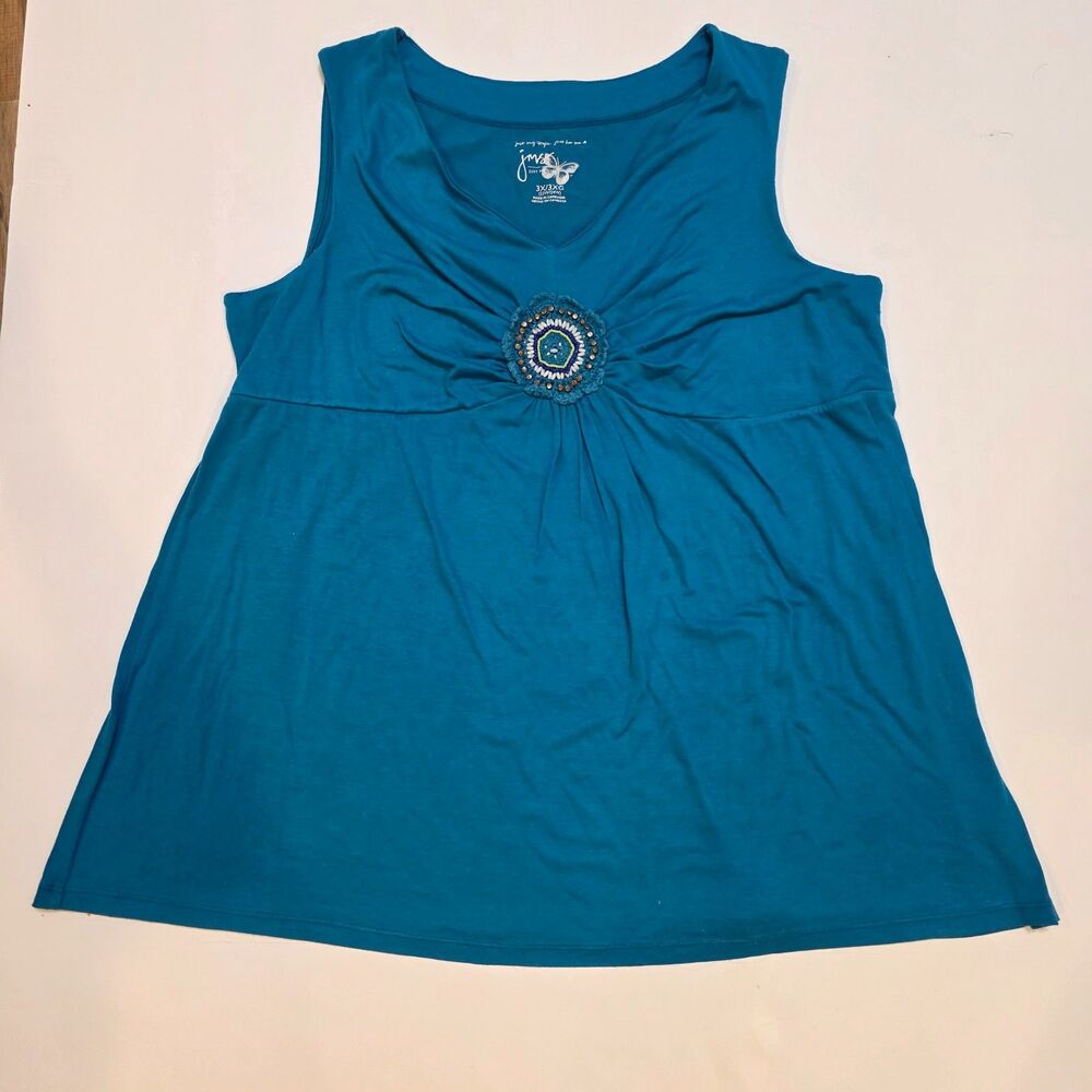 Just My Size 3X Teal Embellished Tunic Top Beaded Medallion Boho Artsy